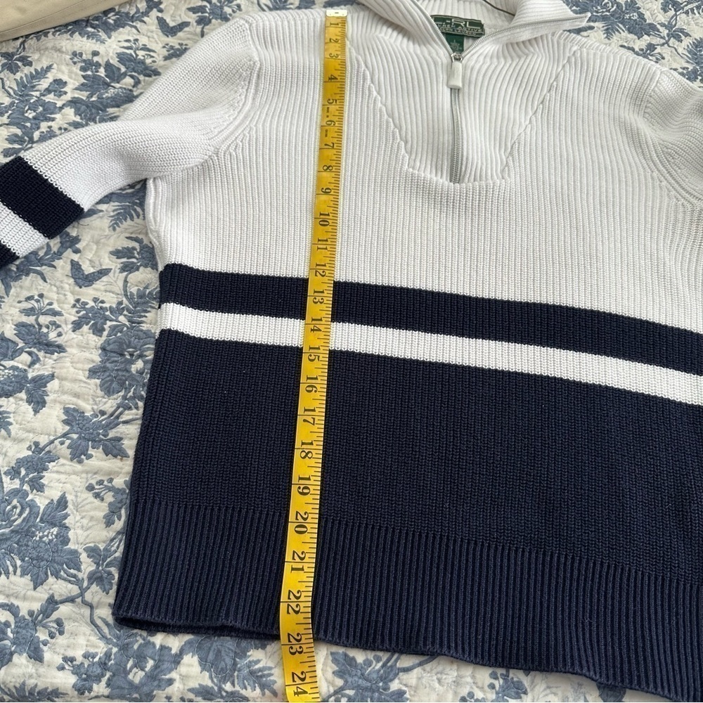 Lauren Active Ralph Lauren Sweater Ribbed Knit Nautical Navy White L - Picture 9 of 10